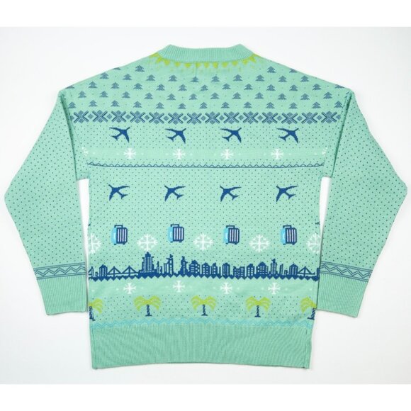 Alaska Airlines Christmas Sweater Adult Medium Blue Green Fair Isle Pilot Ugly - Picture 4 of 11